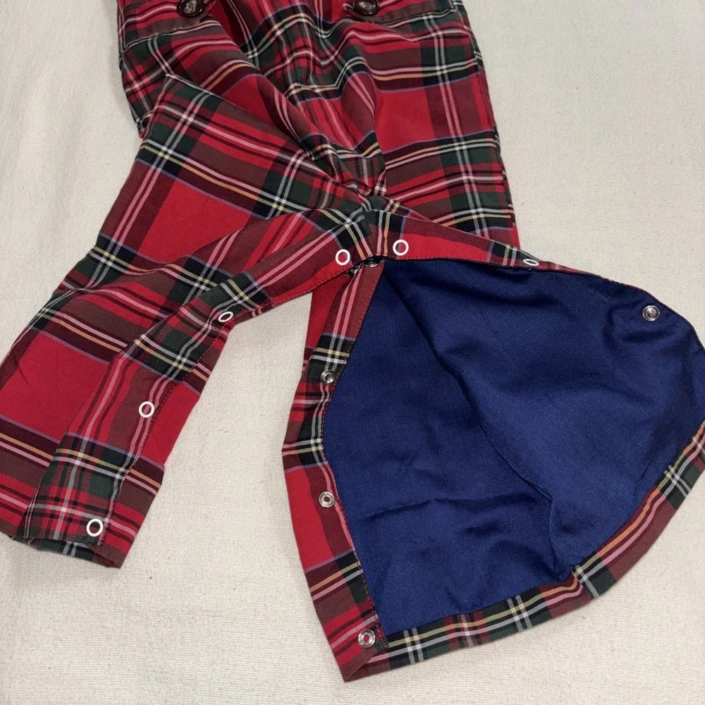 Nantucket Kids Lawson Longall Paces Mill Red Navy Plaid Romper Holidays 18-24M